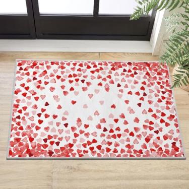 Imagem de Artoid Mode Tapete de área de Dia dos Namorados Red Love Hearts, decoração de casa de aniversário, baixo perfil, lavável, tapete para entrada, quarto, sala de estar, lavanderia, interior, 5 x 90 cm