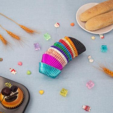 Imagem de Forros de cupcake de folha rosa padrão para muffin para festas e muito mais, 100 unidades