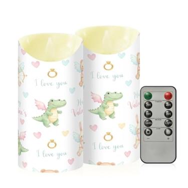 Imagem de Wassud Pacote com 2 velas de dinossauro sem chama do Dia dos Namorados com controle remoto, velas realistas cintilantes com temporizador, velas decorativas para Natal, casamento, festa, decoração de