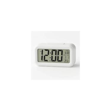 Imagem de Mini Relógio Despertador Digital com Display LED, Branco, 8x8x8cm, Plástico, Função Soneca, Temperatura, Data, Pilhas AAA