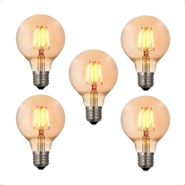 Imagem de Kit 5 Lâmpada Filamento LED G80 Retro Vintage 4W Bivolt E27 - Luz Quente 2200K Decorativa Vidro Ambar - Iluminação Decorativa para Lustres e Projetos Completos (Bivolt)
