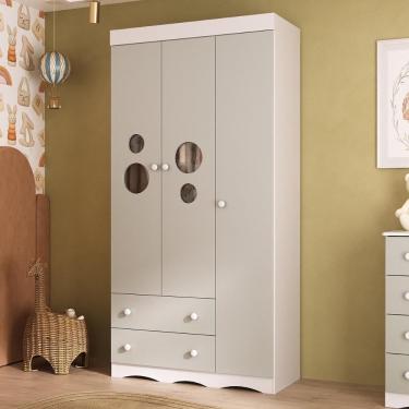 Imagem de Guarda-roupa Infantil 92cm Com Vidro 3 Portas E 2 Gavetas Sonho Multimóveis MP4472 Branco-off White
