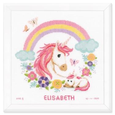 Imagem de Vervaco Counted Cross Stitch Kit 11.2"X11.2"-Mother And Baby Unicorn on Aida (14 Coun -V0187458