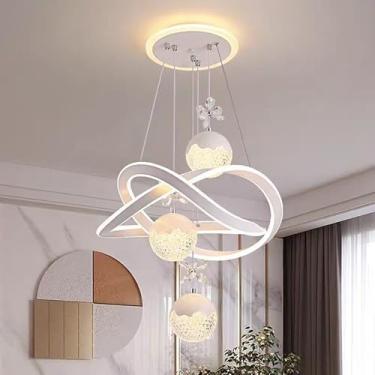 Imagem de Lustre LED moderno para iluminação decorativa de interiores, com intensidade regulável, em formato de flor de cristal, luminária pendente de 80W com anel de alumínio branco, ideal para mesa