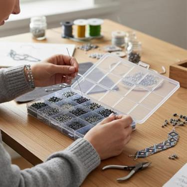 Imagem de Conjunto de 1600 contas de vidro para fabricação de joias, 15 grades DIY sortidas de contas coloridas para artesanato, miçangas e acessórios