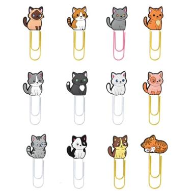 Imagem de 11 peças de clipes de papel de gato fofo marcador de livro com clipe de papel colorido para paginação, organizar, pasta, clipes de papel para mulheres, presentes de estudante (12 peças de gato)