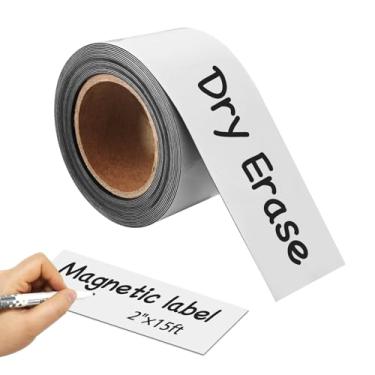Imagem de Fita magnética apagável a seco, rolo de etiqueta reutilizável de 5 cm x 4,5 m - Tiras magnéticas graváveis e autocortadas para quadro branco, caixa de ferramentas, organização de gabinete (sala de