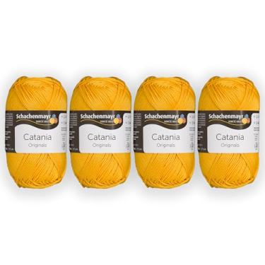 Imagem de 4 novelos/pacote Schachenmayr (SMC) Catania Originals Yarn, cada bola 50 g (125 m), 100% algodão mercerizado para fio de tricô e crochê, peso esportivo, 208 - sol