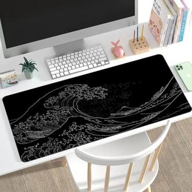 Imagem de Mouse pad grande com ondas do mar, base de borracha antiderrapante para controle suave do mouse, tapete de mesa espaçoso para teclado e mouse, uso em estação de trabalho de escritório em casa, 29 x 60