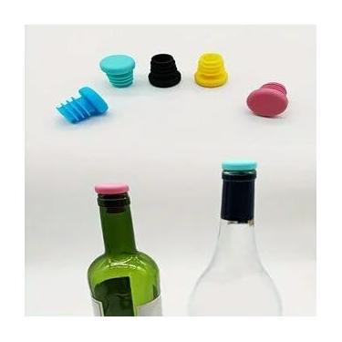 Imagem de Conjunto de rolha de silicone rosqueado para armazenamento hermético de garrafas de vinho e óleo, multicolorido, 5 peças