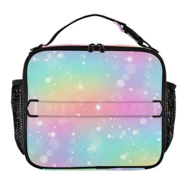 Imagem de Joisal Lancheira arco-íris gradiente brilhante para mulheres meninas lancheira masculina lancheira para trabalho rosa fofa bolsa térmica transportadora de alimentos para escola