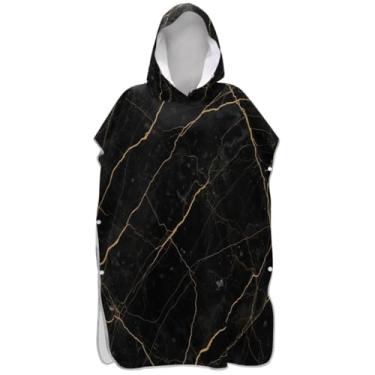 Imagem de Joisal Roupão de mudança clássico elegante de mármore preto para adultos, poncho de surfe, poncho masculino plus size, com capuz, toalha de natação fofa
