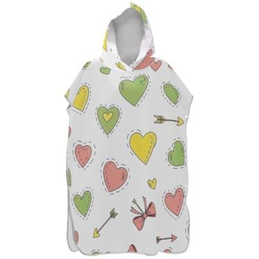 Imagem de Joisal Lindo poncho de surf branco com corações pastel para adultos trocador plus size ponchos adultos para mulheres toalha de banho com capuz fofo