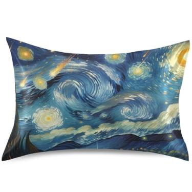 Imagem de Travesseiro de cetim Starry Night Meteor Rain para o cabelo almofada refrescante design padrão Queen King travesseiro de cama confortável macio, tamanho Queen, 76 cm x 50 cm