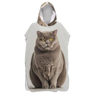 Imagem de Poncho de surfe para adultos trocador de roupa de praia com capuz toalha de banho plus size masculino poncho com capuz estampa de gato cinza