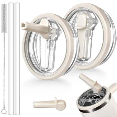 Imagem de ANTAND Pacote com 2 tampas de canudo destacável de substituição para Stanley de 850 g, tampas à prova de vazamento para Stanley Quencher H2.0 e copo ProTour (creme, creme)