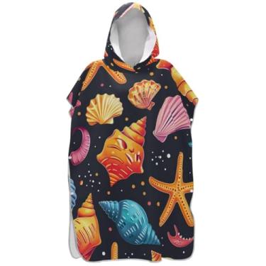 Imagem de Joisal Poncho de surf leve para adultos trocador de roupa de praia com capuz toalha de banho fofa estrela do mar preto homens mulheres poncho com capuz