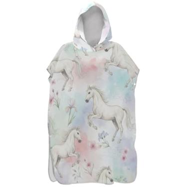 Imagem de Joisal Roupão reutilizável para adultos, poncho de surfe, praia, capuz, toalha de natação, cavalo branco, pastel, poncho masculino com capuz