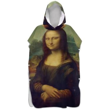 Imagem de Joisal Roupão vestível para trocar de poncho de surfe para toalha de banho com capuz de praia renascentista Mona Lisa pintura masculina poncho com capuz