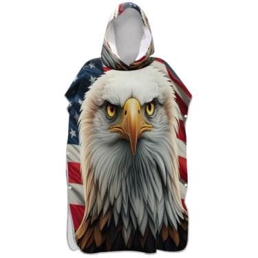 Imagem de Joisal Poncho de surfe para adultos trocador de roupa de praia toalhas de banho com capuz ponchos adultos leves para mulheres majestosa águia careca bandeira americana