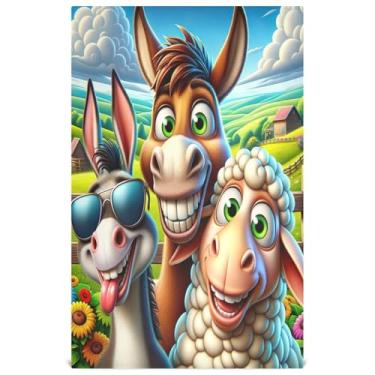 Imagem de Joisal Toalha de prato decorativa com desenho animado de burro de fazenda bonito para cozinha panos de limpeza de toalha de chá de mão finos de secagem rápida 45 x 71 cm, 1 pacote