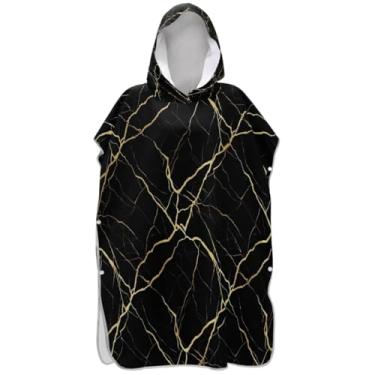 Imagem de Joisal Roupão para adultos poncho de surfe toalhas de banho com capuz plus size homens mulheres poncho com capuz mármore preto dourado