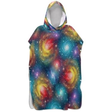 Imagem de Joisal Poncho de surfe Galaxy para adultos trocador com capuz toalha de natação bonito leve feminino ponchos com capuz