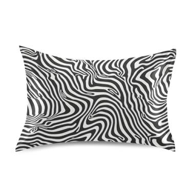 Imagem de Travesseiros de cetim preto branco ondulado listrado zebra padrão queen king size para decoração de cama de arrefecimento de cabelo travesseiro tamanho king 101,6 cm x 50,8 cm