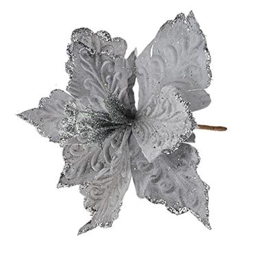 Imagem de ZJchao Ornamento de Flor Artificial Requintado Flor Falsa de Longa Duração para Decoração de Guirlanda de árvore de Natal 28x28cm (#6)