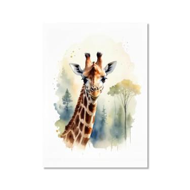 Imagem de Arte de parede de berçário botânico fofo safári floresta nebulosa urso coelho raposa lobo guaxinim cervo girafa zebra tigre aquarela decoração de quarto infantil (SKU7,12 x 45,7 cm = (30 x 45 cm), sem