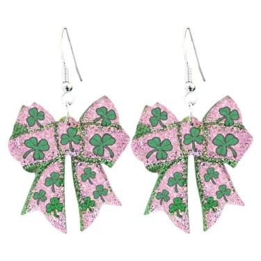 Imagem de Brincos de glíter com laço de dia de São Patrício fofo trevo verde trevo gnomo botas com laço brincos pendentes de acrílico para mulheres, boa sorte, joias irlandesas, presente, Zinco Acrílico, Sem