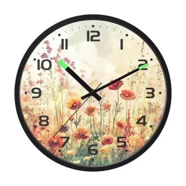 Imagem de SEHANY Herb Wildflower Relógio de parede silencioso sem tique-taque relógio redondo operado por bateria 30 cm controle de som luz noturna relógios de parede para sala de estar, cozinha, quarto