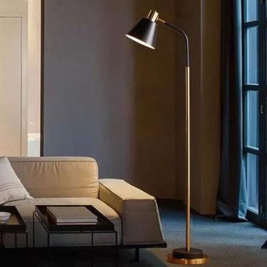 Imagem de Luminária de chão minimalista nórdica em metal polido, luminária de leitura vertical para interiores, com cabeça ajustável, luminária de canto decorativa para sala de estar e quarto.
