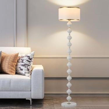 Imagem de Luminária de chão com cúpula de tecido, estilo clássico preto/branco, com haste vertical criativa, ideal para leitura em cantos de sofás, perfeita para decoração de interiores em salas de es