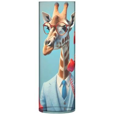 Imagem de Girafa vaso cilíndrico de animal engraçado buquê de flores grande vaso de plástico fofo personalizado floral decoração de sala de estar, 30 cm x 9,9 cm
