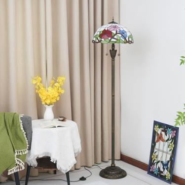 Imagem de Luminária de chão Tiffany, com cúpula de vitral, estilo vintage, dupla, para sala de estar, quarto e escritório, iluminação brilhante, decoração rústica de canto, bronze, para leitura, Petún
