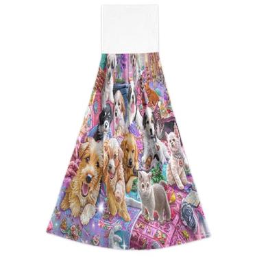 Imagem de Joitme Toalhas de mão coloridas e fofas para cachorros com laços para pendurar no forno, conjunto de 2 panos de prato decorativos macios absorventes para cozinha, 46 x 35 cm