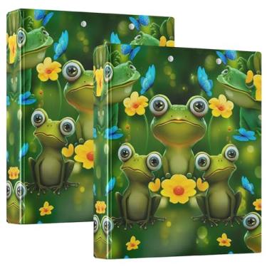 Imagem de Fichários fofos com 3 anéis florais amarelos sapos verdes, 3 polegadas, comporta 200 folhas, pastas de portfólio de animais fofos, fichário planejador, 31,5 x 27 x 6 cm, pacote com 2