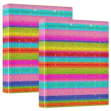 Imagem de Fichários de três anéis vibrantes com listras coloridas de 3 cm comporta 200 folhas extravagantes 3 pastas de anel redondo fichário resistente, 31,5 x 27 x 6 cm, 1 pacote