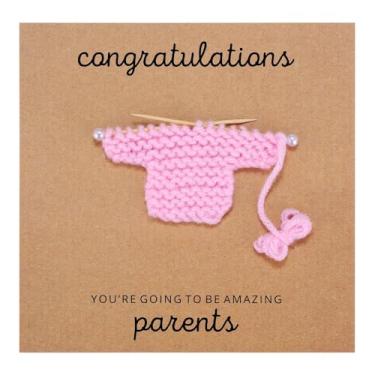 Imagem de Ukodnus Cartão de gravidez para pais esperados com suéter de malha, cartões de chá de bebê, cartão de parabéns feito à mão para nova mamãe e papai, presente de revelação de gênero para mãe pela