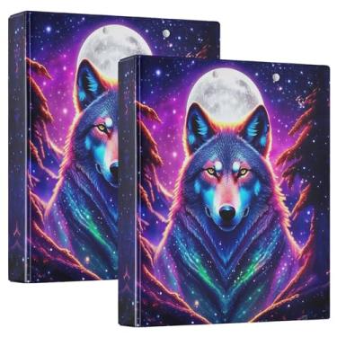 Imagem de Fichário Majestic Wolf Galaxy Starry Night Binders de 3 cm, 3 anéis, 200 folhas, fofo fichário de prancheta, floral, redondo, 31,5 x 27 x 6 cm, 1 pacote