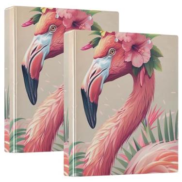 Imagem de Fichários de 3 anéis com estampa floral flamingo personalizado, 200 folhas, caderno, anel redondo, 31,5 x 27 x 6 cm, pacote com 2