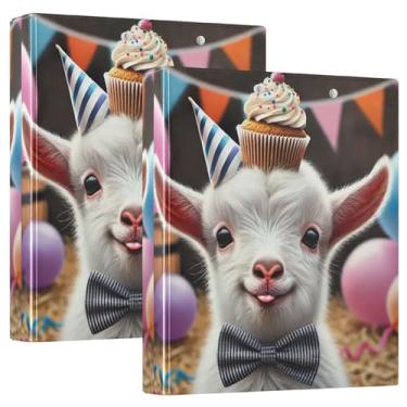 Imagem de Fichários divertidos de festa de aniversário de cabra, 3 anéis, 3 unidades, 200 folhas, fichário redondo, 31,5 x 27 x 6 cm, pacote com 2