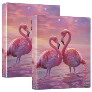 Imagem de Fichário rosa flamingos Lovebirds de 3,8 cm, 3 anéis, 200 folhas, portfólio colorido, fichário de apresentação, 2 unidades