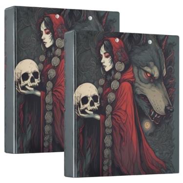 Imagem de Fichários personalizados com capuz escuro, lobo carmesim, cinza, 3 anéis, 3,5 polegadas, comporta 200 folhas, 3 pastas de anéis, fichário de receita de anel redondo, 31,5 x 27 x 6 cm, pacote com 2