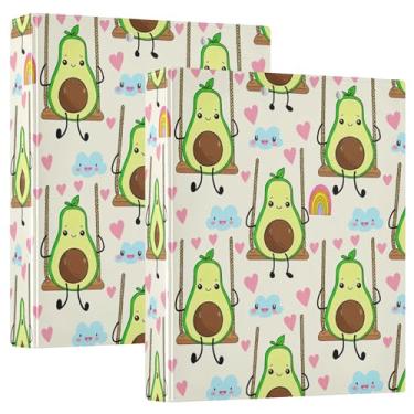 Imagem de Fichários engraçados com corações de abacate fofos, 3 polegadas, 3 anéis, 200 folhas, padrão, pastas, caderno, anel redondo, fichário de escritório, 31,5 x 27 x 6 cm, 1 pacote