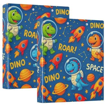 Imagem de Fichários personalizados fofos dinossauros azul espacial, 3 anéis, comporta 200 folhas, pastas, anel redondo, 31,5 x 27 x 6 cm, pacote com 2
