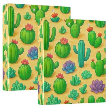 Imagem de Fichários fofos de cacto verde de 3 cm com 3 anéis para 200 folhas de caderno de designer, fichário de escritório, 31,5 x 27 x 6 cm, pacote com 2
