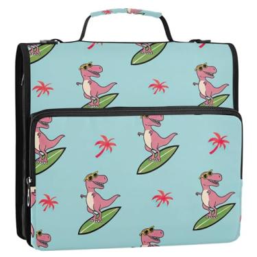 Imagem de Fichário de desenho animado T Rex azul 3 cm 3 argolas organizador de fichário com zíper resistente bolsa escolar com alça de ombro grande para portfólio comporta 500 folhas