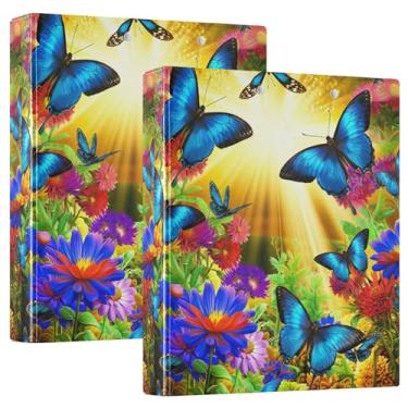 Imagem de Fichário personalizado com 3 anéis de borboletas coloridas vibrantes e coloridas 3 cm, comporta 200 folhas, portfólio, anel redondo, 31,5 x 27 x 6 cm, 1 pacote